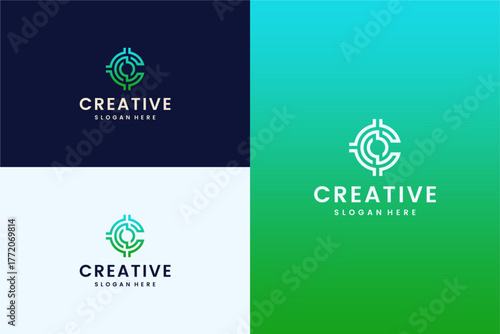 Set of abstract letter C logo design template. icon for technology, internet, digital.