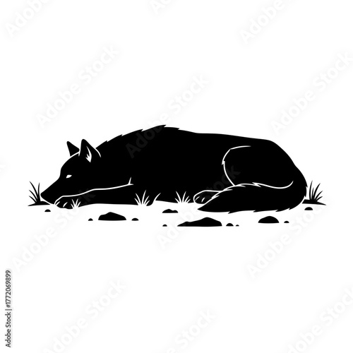 Vector art of silhouette of a wolf lying down