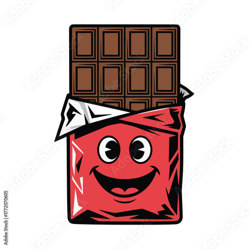 Happy chocolate bar mascot character cheerful sweet dessert candy wrapper cartoon vector illustration icon