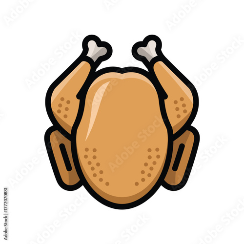 Whole roasted poultry illustration Baked chicken dinner icon Cooked turkey meal Ready to eat food centerpiece design