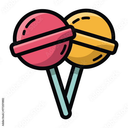 Pair of round lollipops colorful candy dessert icon Sweet treat on stick sugary food confectionery object