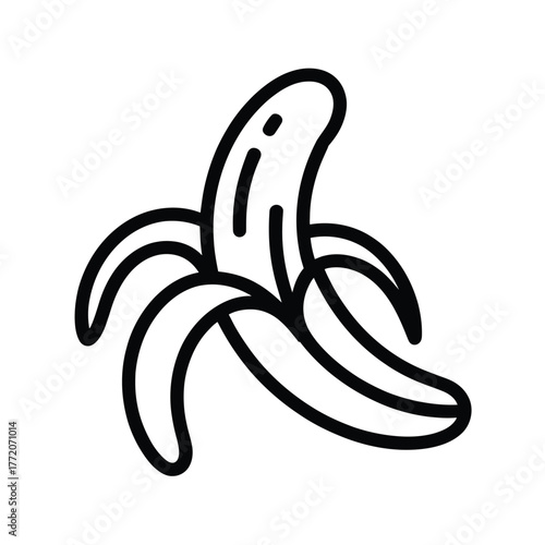 Healthy organic tropical fruit snack partially peeled banana ripe delicious nutrition food outline vector illustration