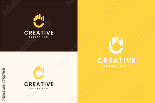 Set of abstract letter C logo design template. icon for technology, internet, digital.