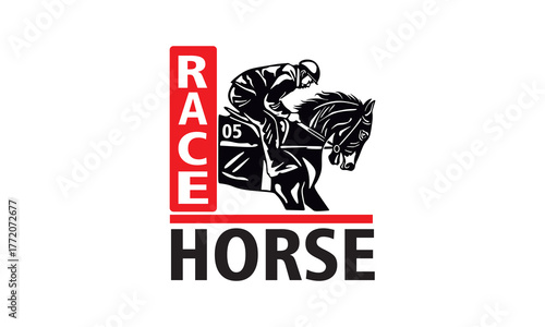 great horse race poster, best horse jokey riding black mare vector illustrations
