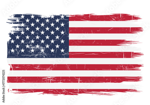 Distressed American flag with grunge texture, patriotic USA symbol vector for designs.