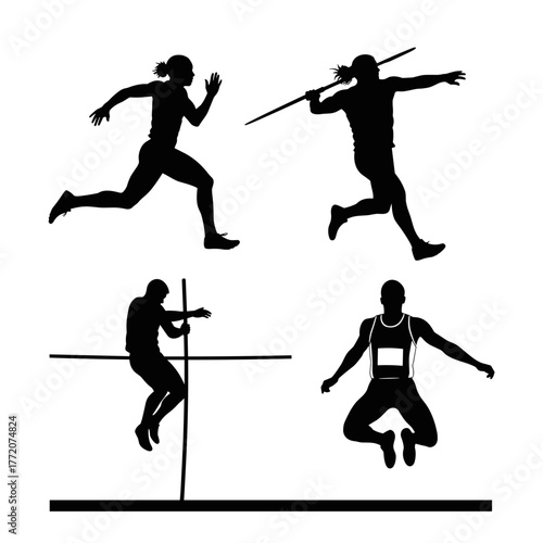 Dynamic Silhouettes of Female Track and Field Athletes Collection.