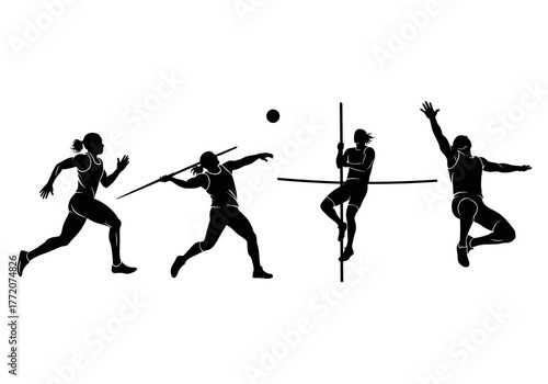 Various Female Athletes Track and Field Silhouette Set.
