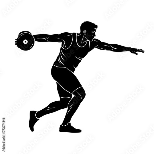 Silhouette of Male Discus Thrower in Action.