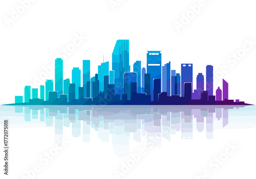 Abstract Gradient City Skyline with Reflection Vector Art