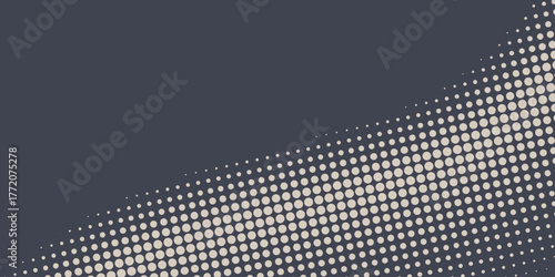 Dark grey abstract background with dynamic wavy white halftone dots pattern. Simple and modern round dots texture background design for covers, brochures, certificates, presentations and websites.