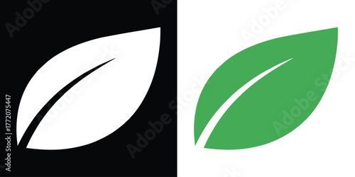 Modern split design with white leaf on black and green leaf on white background