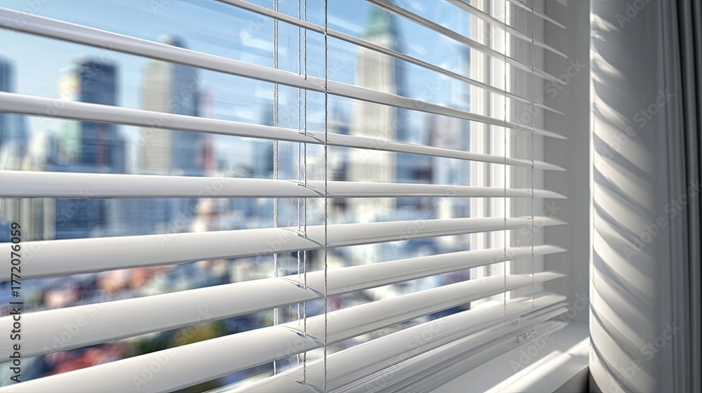 Obraz premium White Blinds With City View