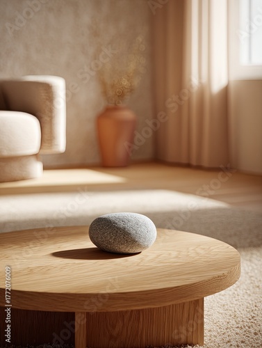 Light Gray Stone On Wooden Table In Cozy Living Room