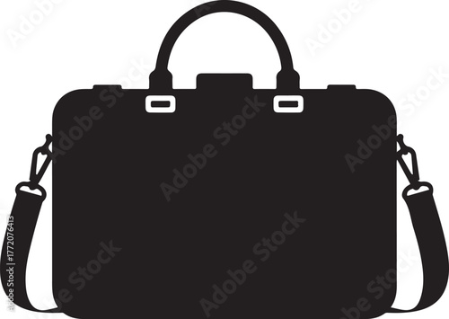 Black silhouette of a briefcase with handles and shoulder strap luggage travel