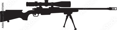 Black silhouette of a precision rifle with scope and bipod sniper rifle firearm