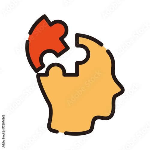 Mental health filled line color icon. Memory loss or dementia.