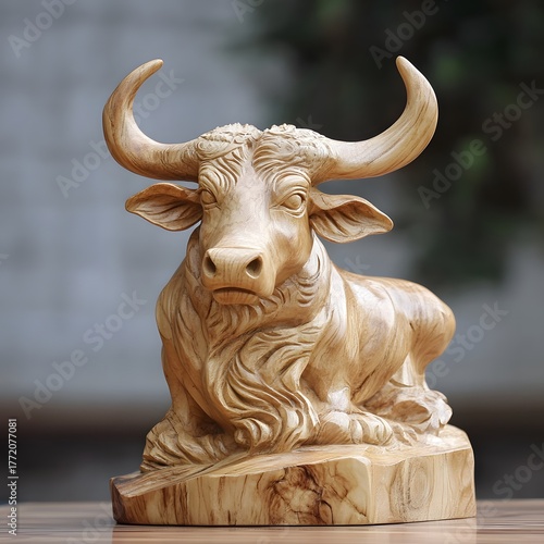 Handcrafted marble ox bust statue showing strength and fine artistry