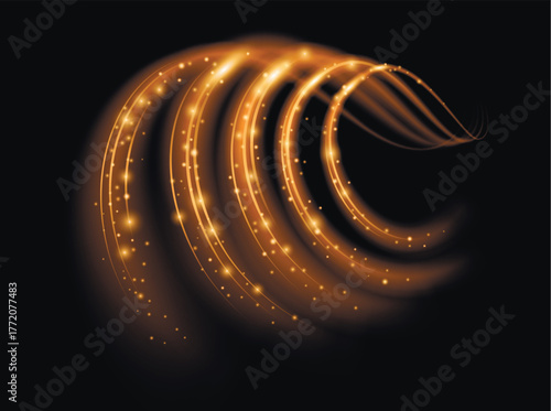 Dynamic golden effect. Glowing vortex, tornado, funnel