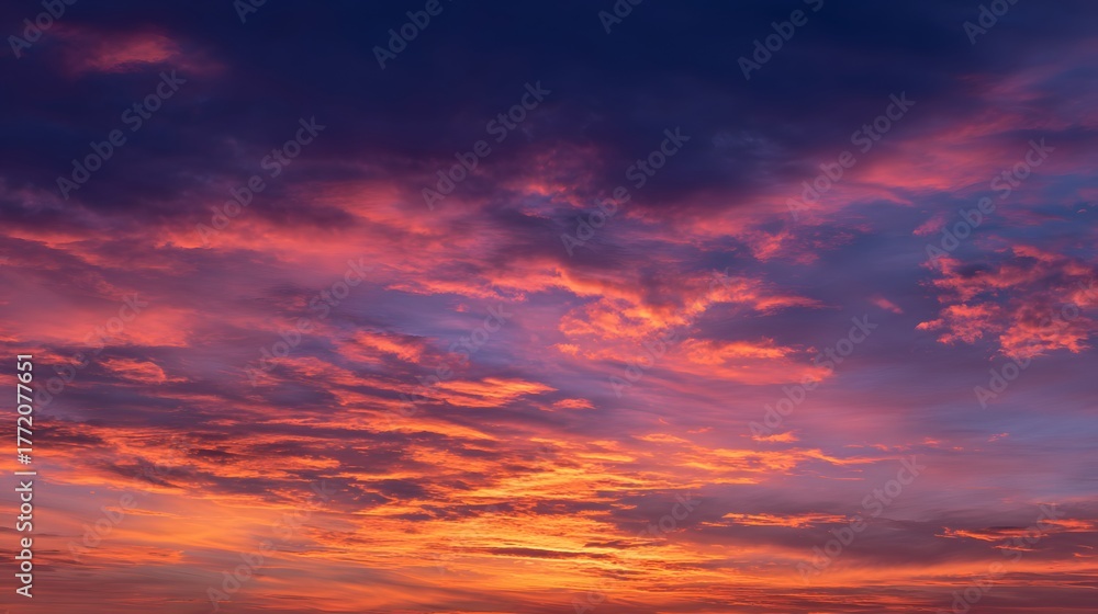 Obraz premium Vibrant clouds display dramatic shades of red purple and orange during twilight hours