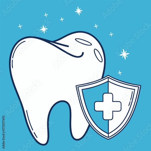Tooth protection with shield for dental care isolated on blue background