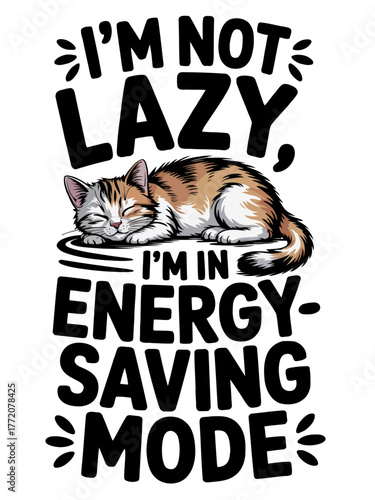 Humorous Sleeping Calico Cat in Energy-saving Mode Illustration