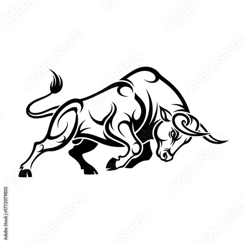 Fierce Tribal Bull Art Illustration with Elaborate Swirl Patterns