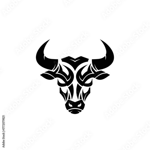Stylized Swirl Bull Head Abstract Art Vector Icon