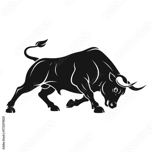 Strong Running Bull Outline Sketch Vector Illustration