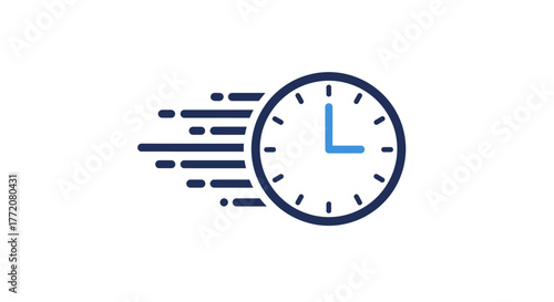 A simple vector graphic of a clock with motion lines indicating speed and the passage of time, perfect for concepts of urgency.