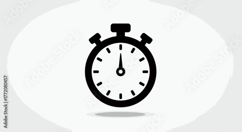 A simple black and white vector illustration of a stopwatch icon, perfect for representing time, deadlines, and concepts related to measurement and punctuality on a white background.