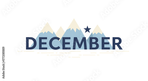 December Month Illustration with Mountains and Star Design.