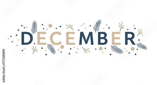 December Month Illustration with Feathers and Dots for Winter Season.