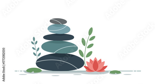 Zen Stone Stack with Lotus Flower for Meditation and Relaxation.