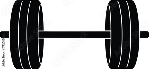 Barbell icon with heavy weight plates for fitness and gym
