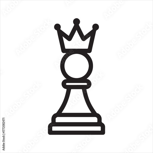 Chess Queen Piece Icon in Bold Outline Style Depicting Strategy and Power with Simple Design Elements