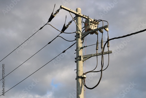 電柱電線　秋の夕方　