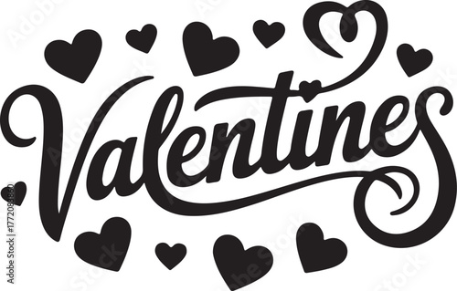 Elegant valentines day handwritten script with heart flourishes for romantic celebrations isolated on transparent background