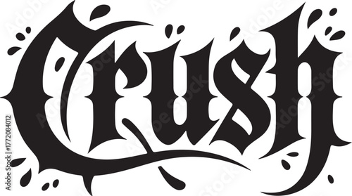 Bold gothic text "crush" design with energetic splatter effect isolated on transparent background
