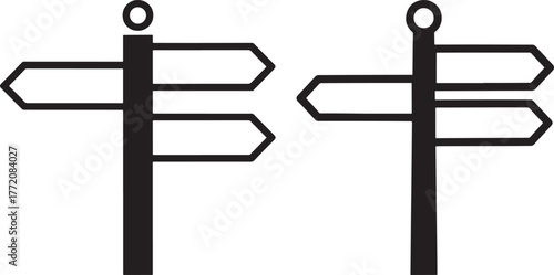 Two directional signposts with blank arrow signs silhouette