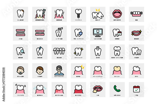 歯科治療と症状のシンプルなアイコンセット