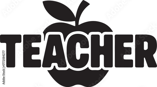 Teacher typography with apple silhouette design educational concept isolated on transparent background