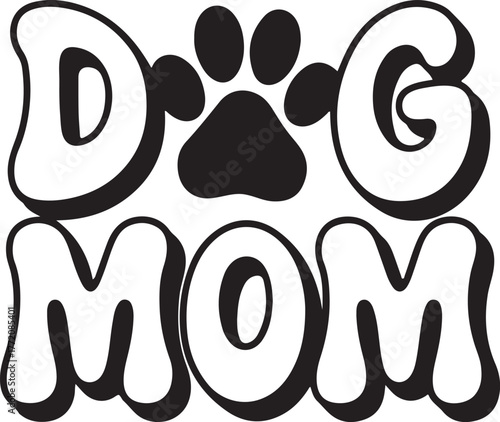 Dog mom text with paw print design graphic art for animal lovers isolated on transparent background