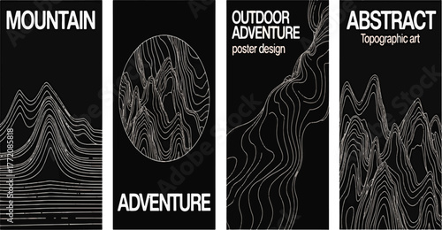 Four Abstract Mountain and Topographic Art Posters Keywords: abstract, poster, mountain, topographic, art, design