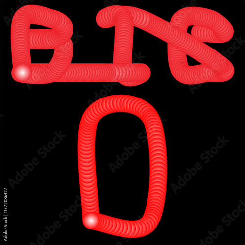 3D Spiral Typography Big 0 Text in Neon Red on Black Background