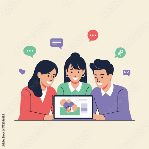 Team Collaboration on Laptop for Digital Project Discussion and Online Meeting