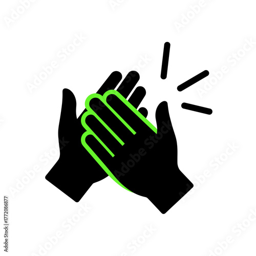 Two Hands Clapping with Green Outlines Representing Applause
