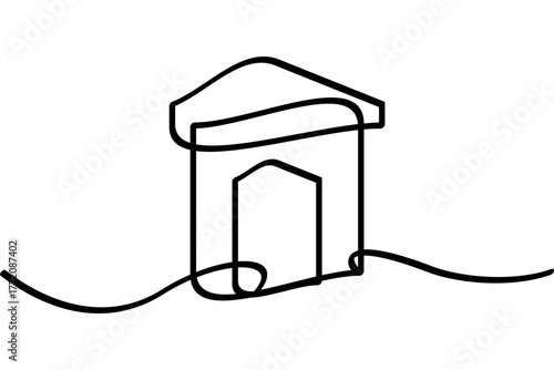 Illustration of a house with a continuous line design. An interesting abstract line art design.