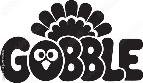 Cute cartoon gobble turkey word art thanksgiving holiday design element isolated on transparent background