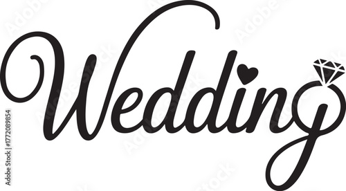 Elegant wedding typography with ring and heart embellishments elegant celebration design element isolated on transparent background