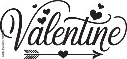 Elegant valentine text with hearts and arrow design ideal for romantic celebration graphic elements isolated on transparent background